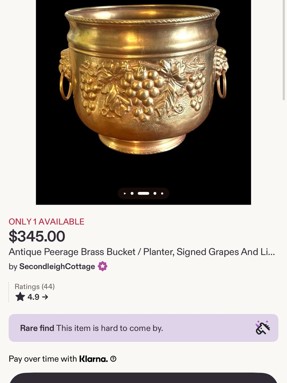 Antique Peerage Solid Brass Planter / Bucket with Grapevine Motif and Lionheads - Picture 7 of 7